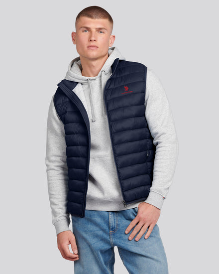 Mens Bound Quilted Gilet Dark Sapphire Navy / Haute Red DHM