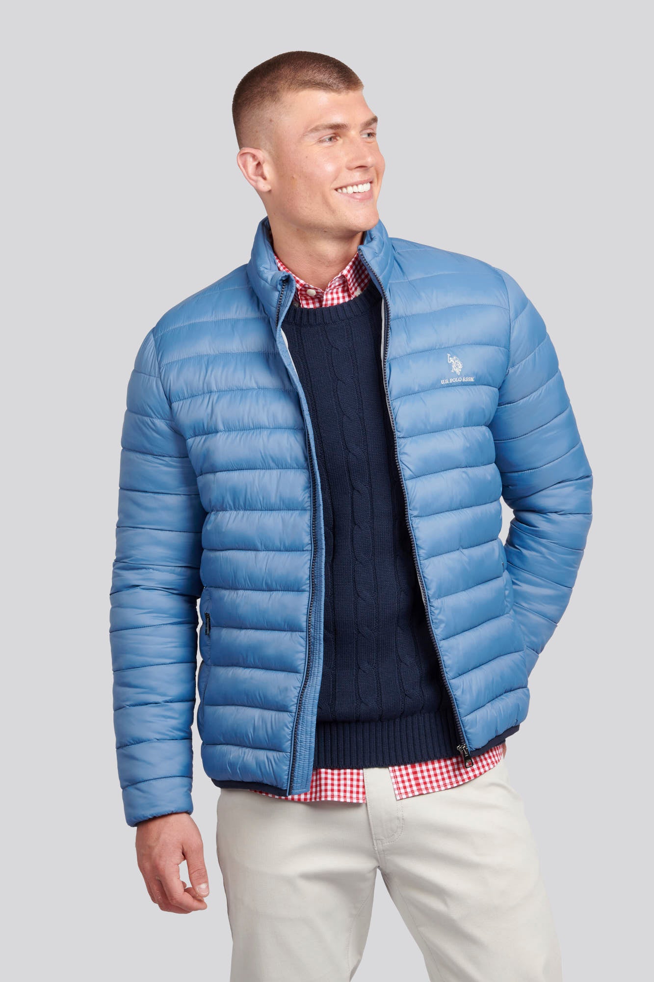 U.S. Polo Assn. Mens Lightweight Bound Quilted Jacket in Blue Horizon