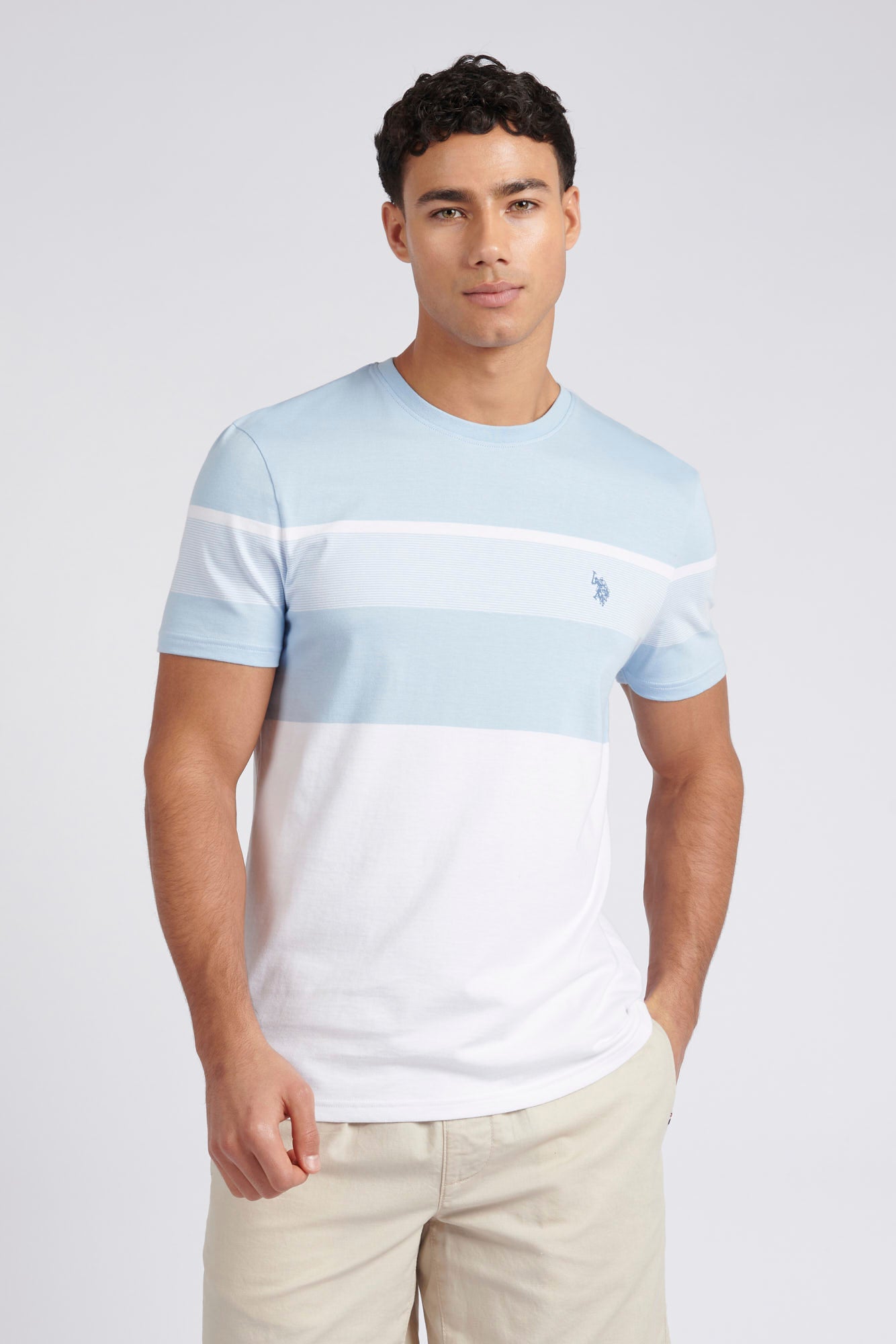 Mens Classic Fit Block Stripe T-Shirt in Cashmere Blue