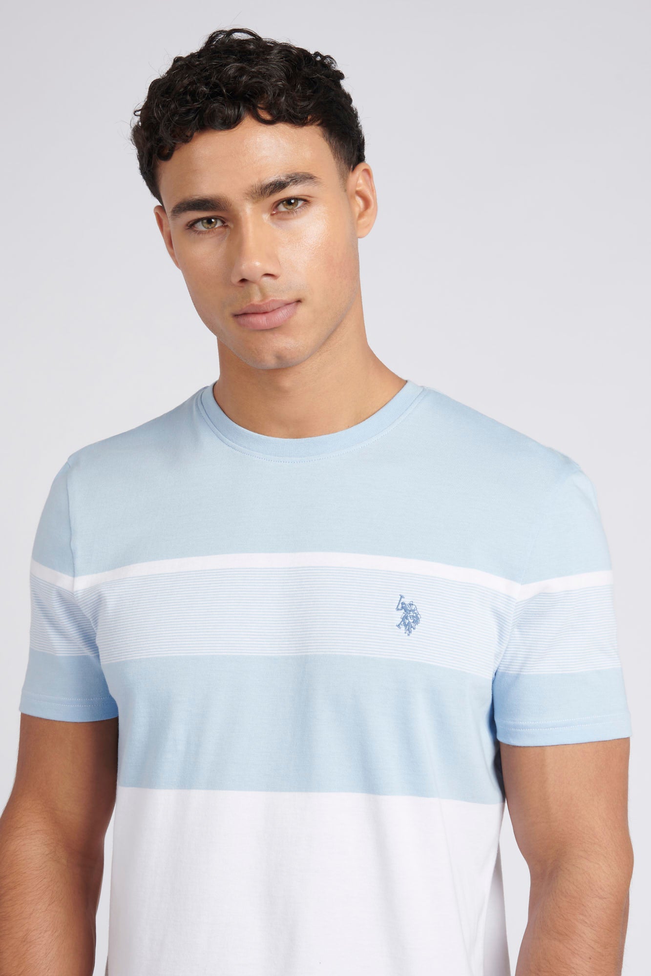 Mens Classic Fit Block Stripe T-Shirt in Cashmere Blue