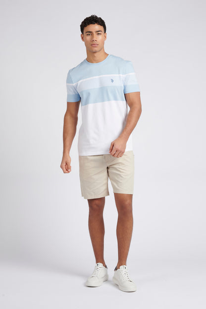 Mens Classic Fit Block Stripe T-Shirt in Cashmere Blue