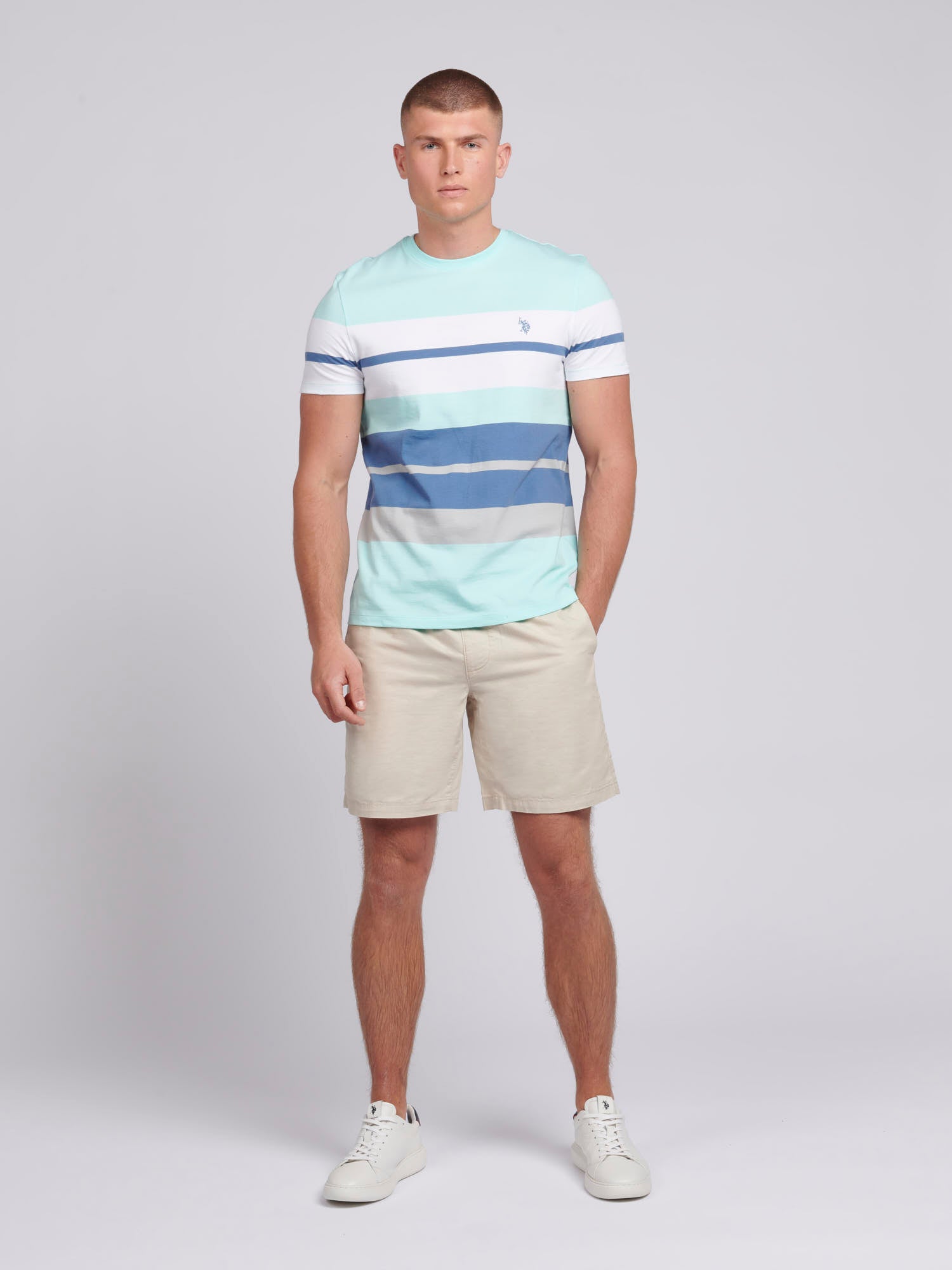 Mens Classic Fit Colourblock T-Shirt in Water Ballet