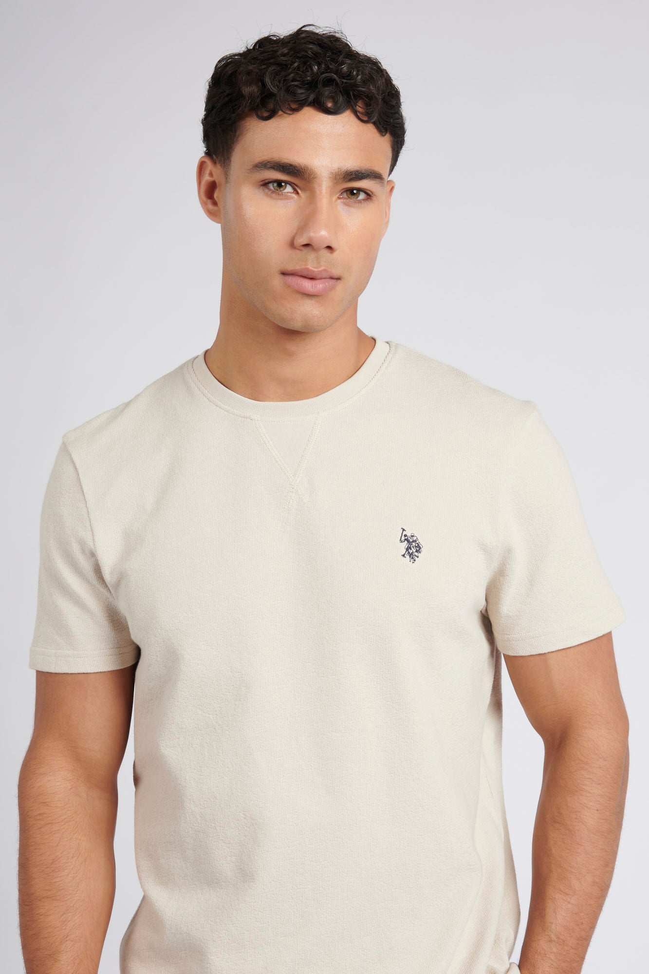 Mens Classic Fit Textured Terry T-Shirt in French Oak