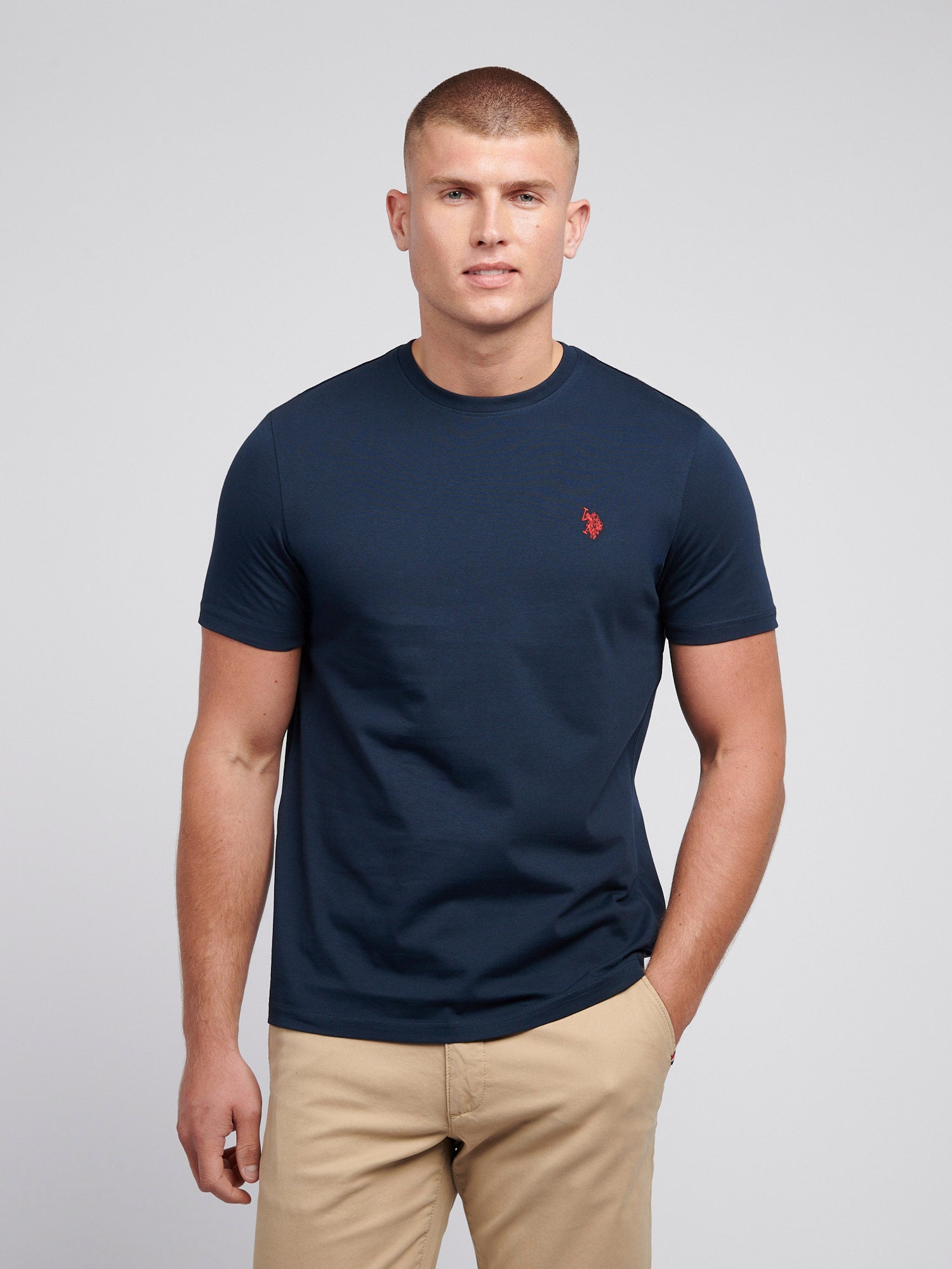 Mens Double Horsemen T-Shirt in Dark Sapphire Navy / Haute Red DHM