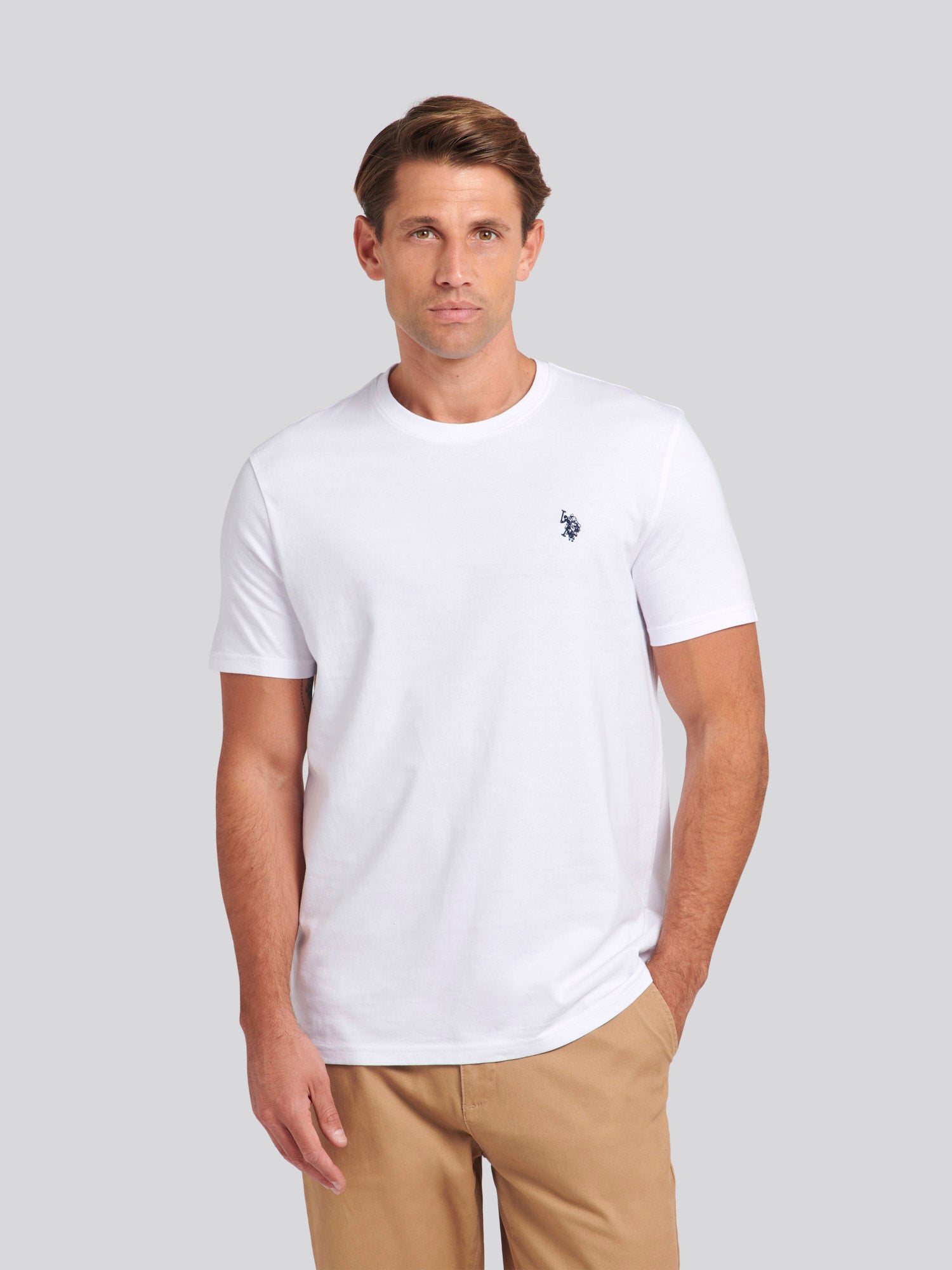 Mens Double Horsemen Polo Shirt White / Dark Sapphire Navy DHM