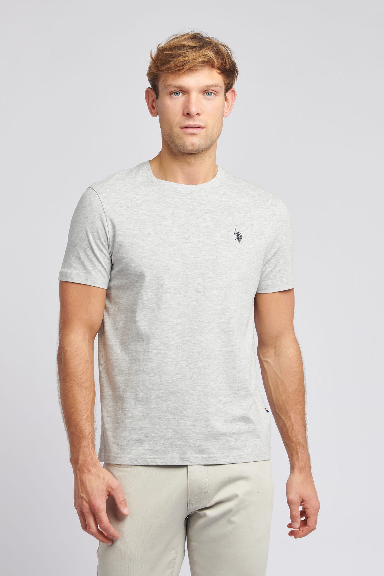 U.S. Polo Assn. Mens Double Horsemen T-Shirt in Mid Grey Marl