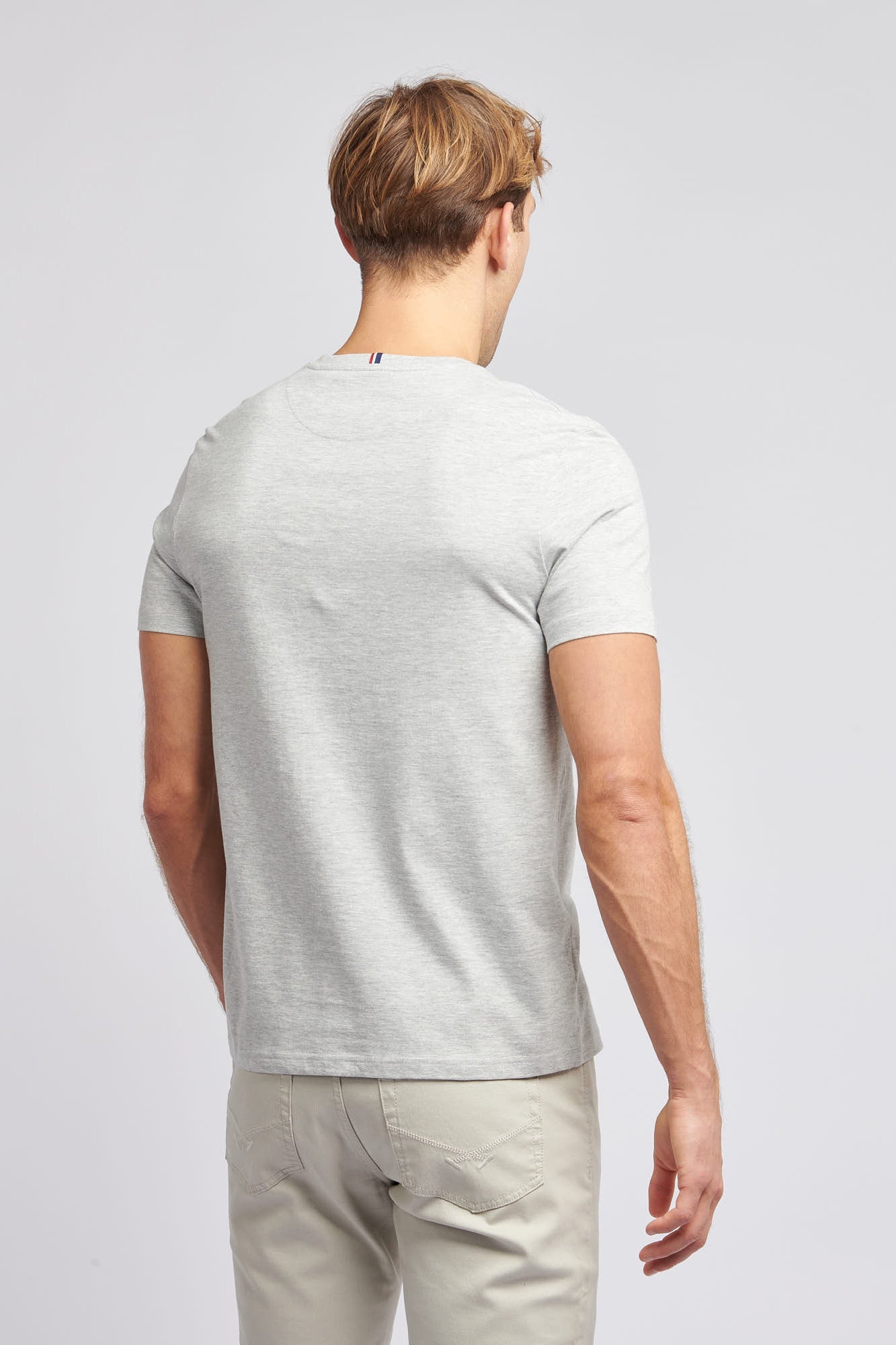 Mens Double Horsemen T-Shirt in Mid Grey Marl