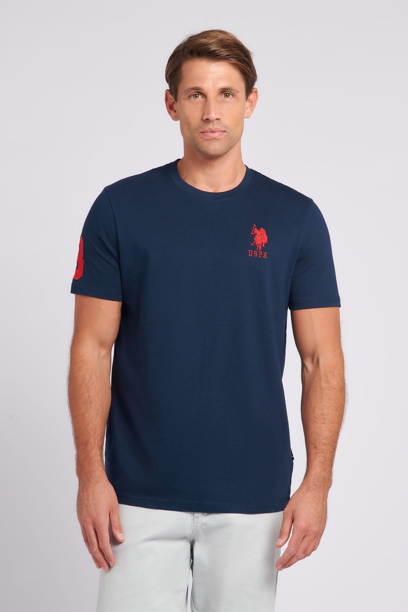 U.S. Polo Assn. Mens Player 3 T-Shirt in Dark Sapphire Navy / Haute Red DHM