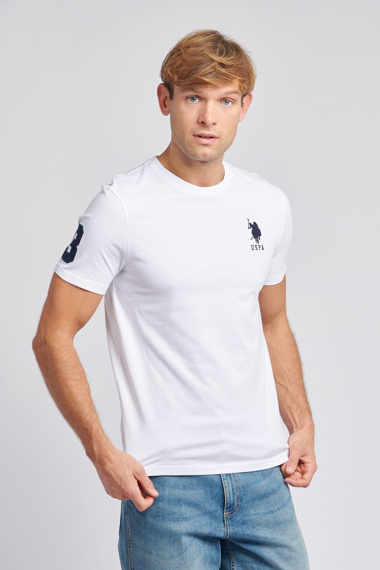 U.S. Polo Assn. Mens Player 3 T-Shirt in White / Dark Sapphire Navy DHM