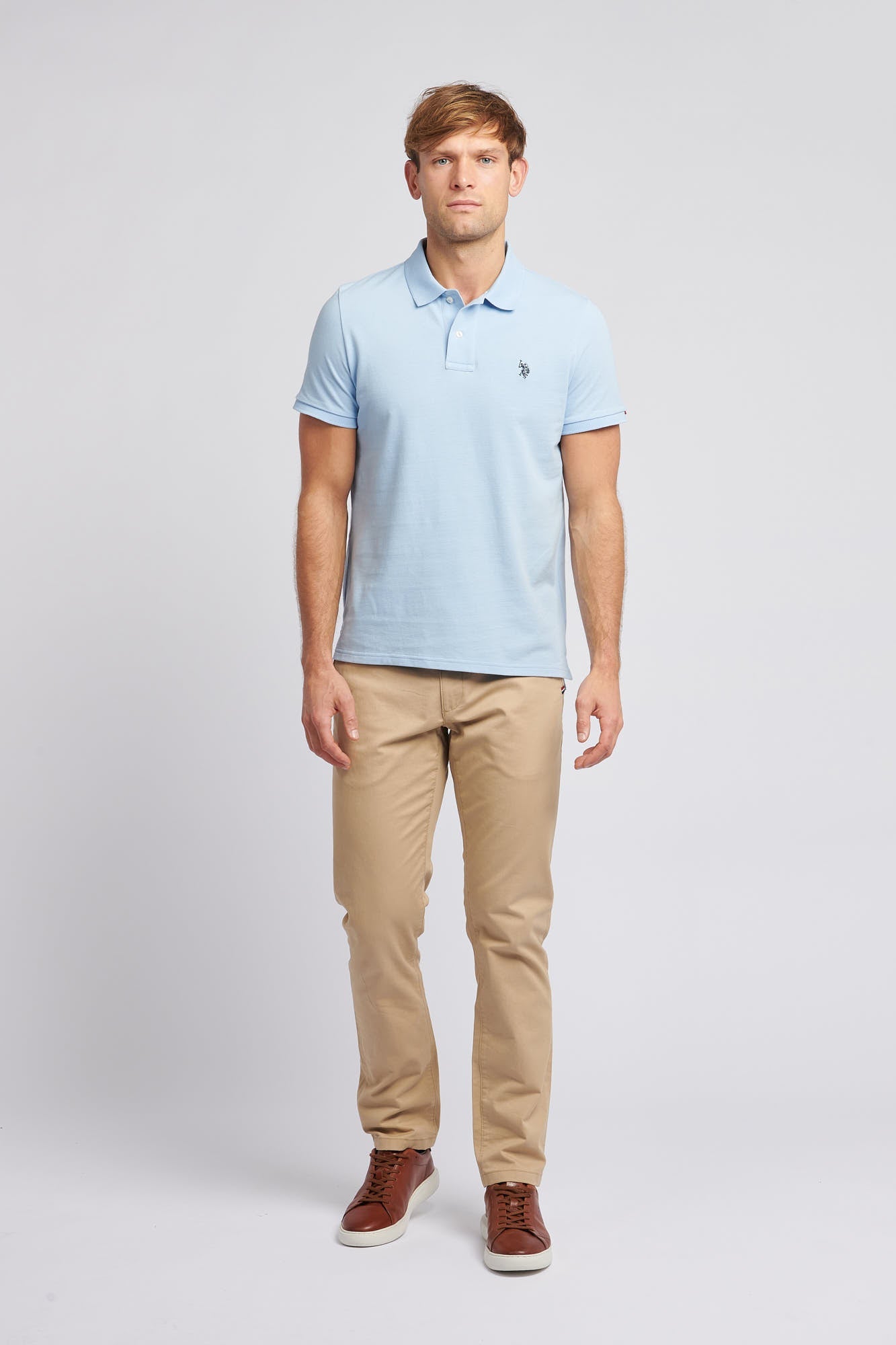 Mens Pique Polo Shirt in Chambray Blue