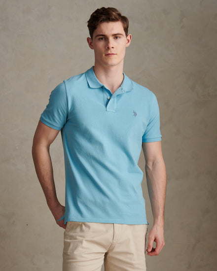 Mens Double Horsemen Polo Shirt in Air Blue