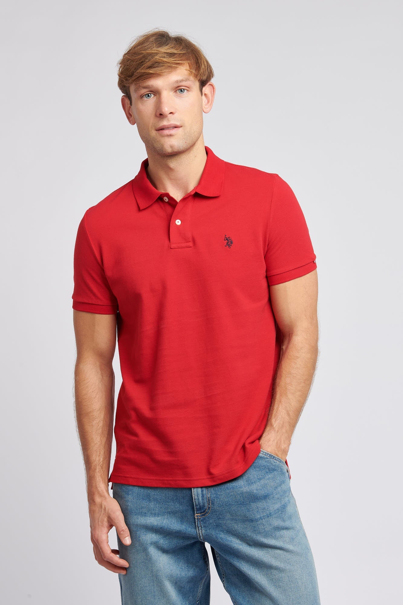 U.S. Polo Assn. Mens Pique Polo Shirt in Haute Red