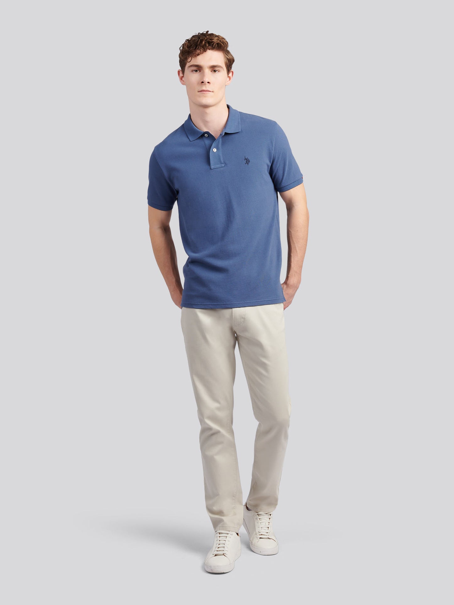 Mens Double Horsemen Polo Shirt in Vintage Indigo