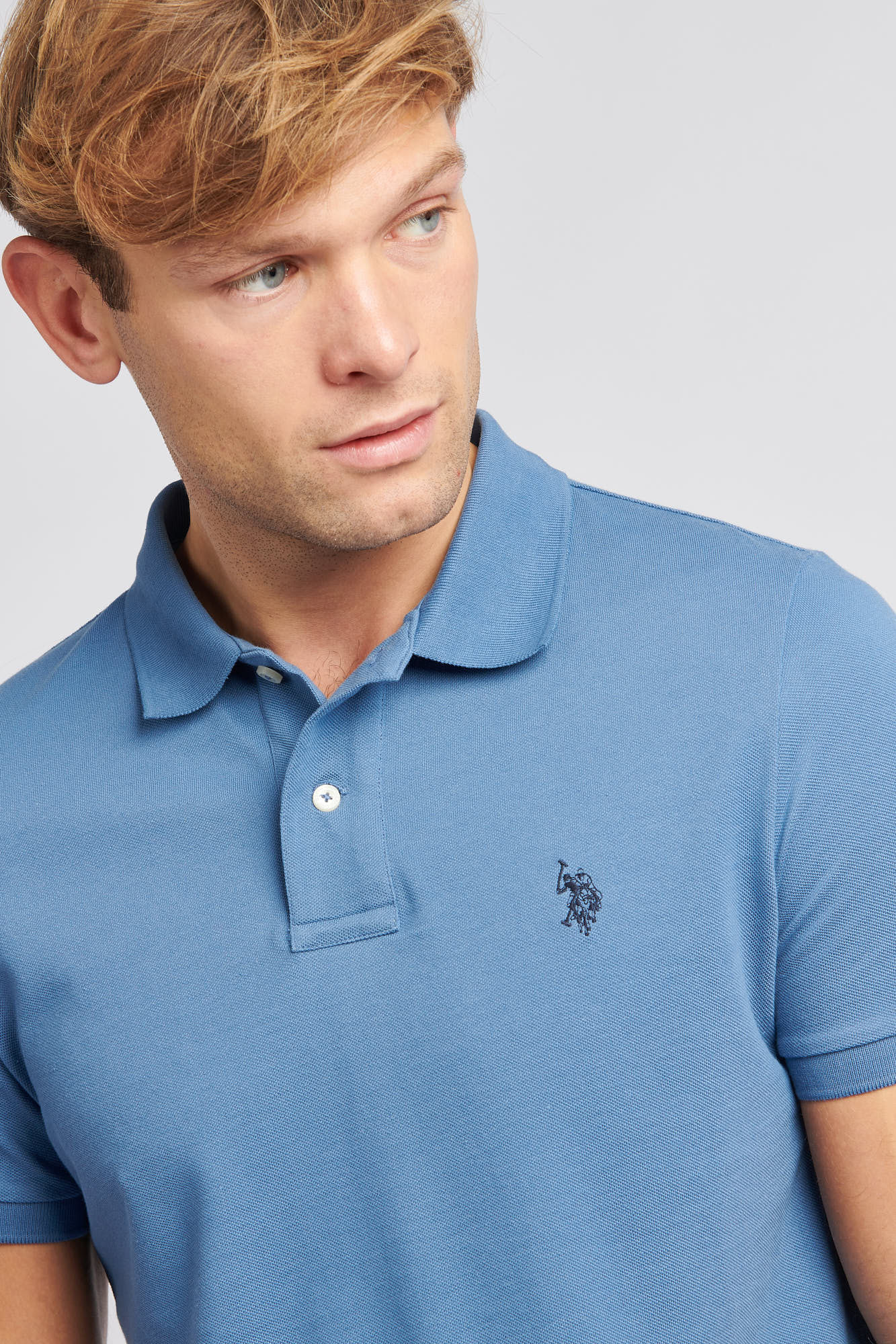 Mens Pique Polo Shirt in Blue Horizon