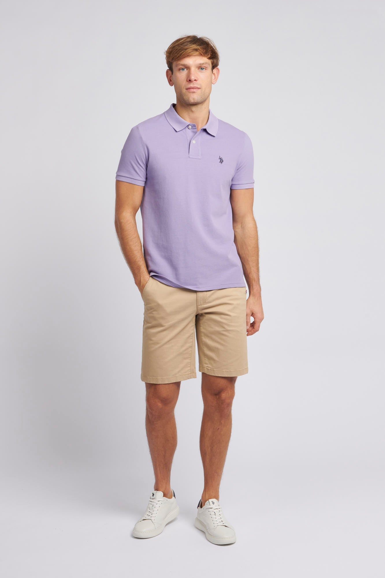 Mens Pique Polo Shirt in Chalk Violet