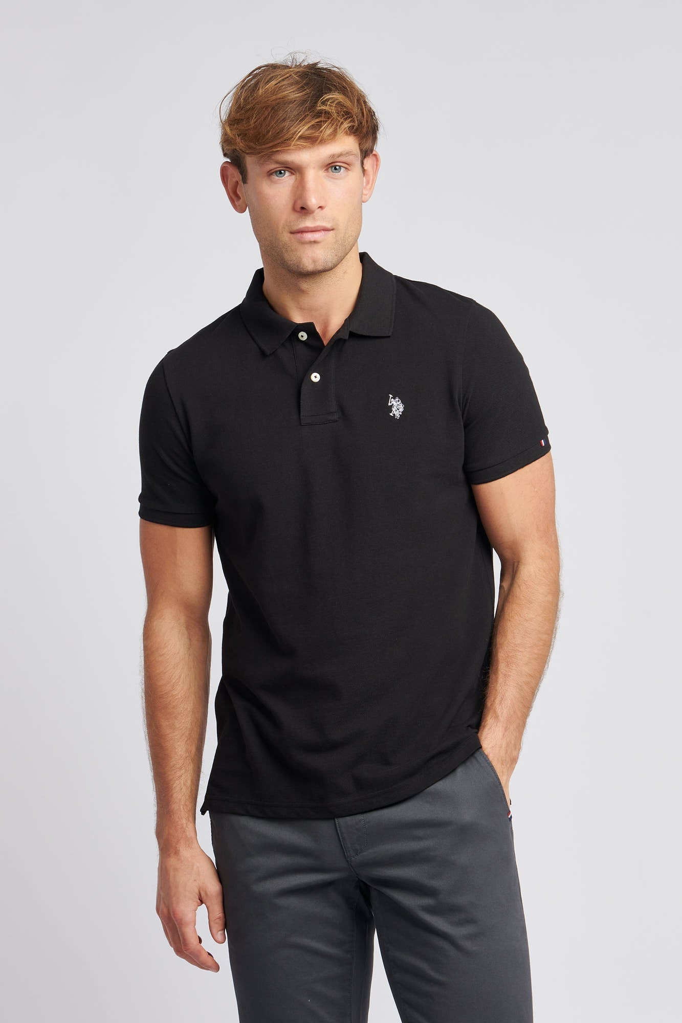 U.S. Polo Assn. Mens Pique Polo Shirt in Black Bright White DHM