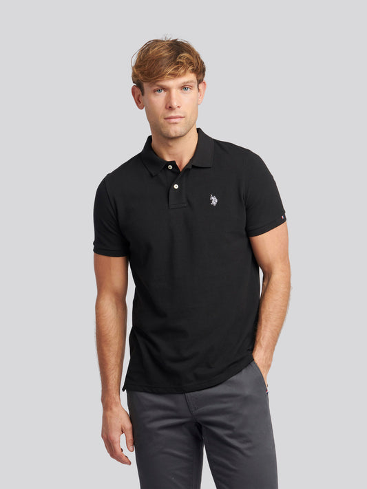 Mens Pique Polo Shirt in Black Bright White DHM