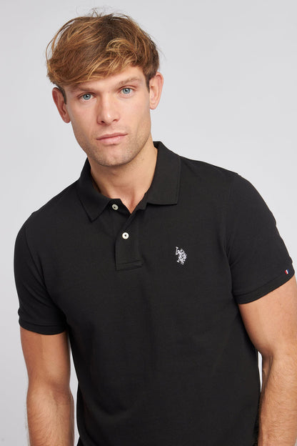 Mens Pique Polo Shirt in Black Bright White DHM