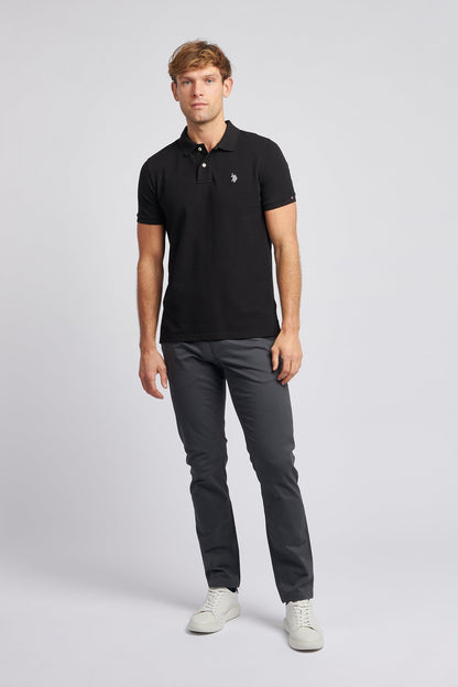 Mens Pique Polo Shirt in Black Bright White DHM