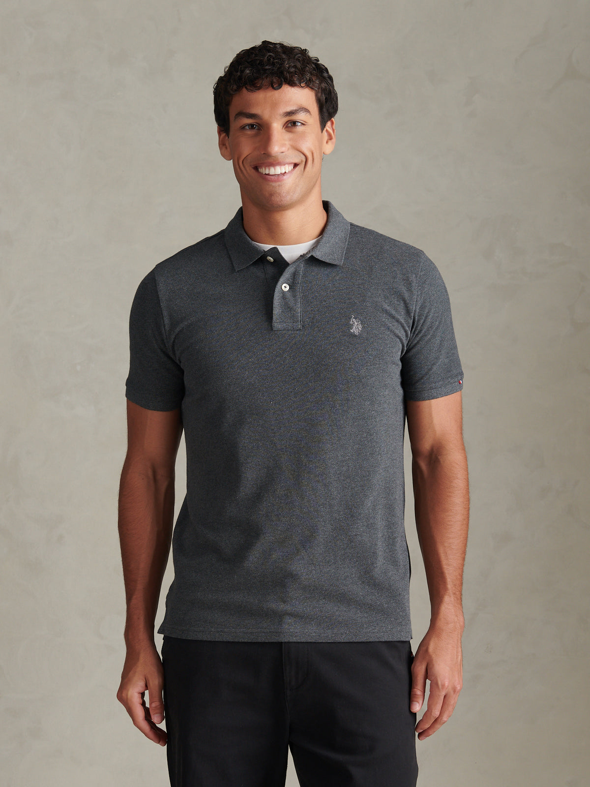Mens Double Horsemen Polo Shirt Charcoal marl SB-60 B