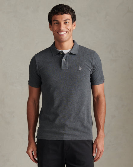 Mens Double Horsemen Polo Shirt Charcoal marl SB-60 B