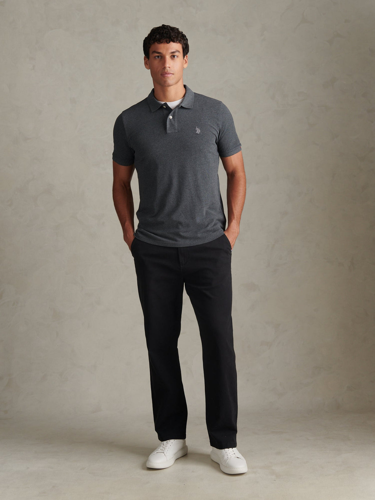 Mens Double Horsemen Polo Shirt Charcoal marl SB-60 B