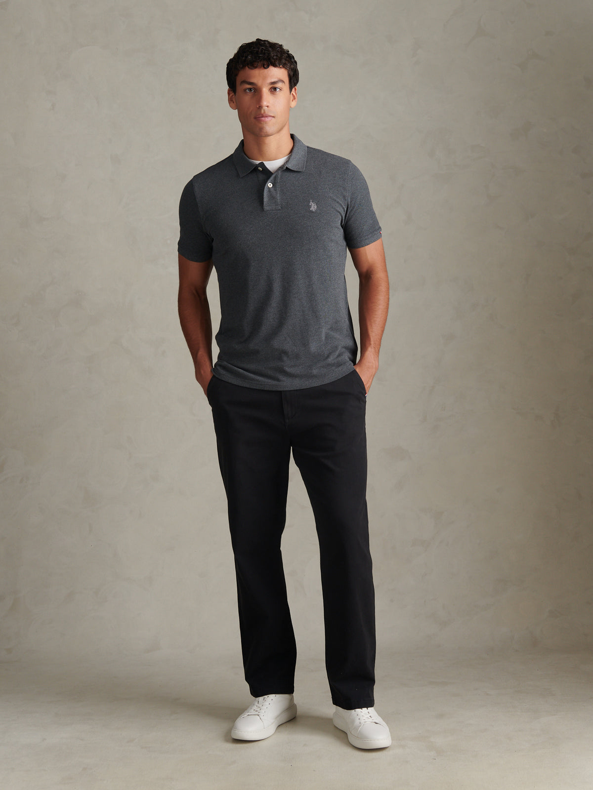 Mens Double Horsemen Polo Shirt Charcoal marl SB-60 B