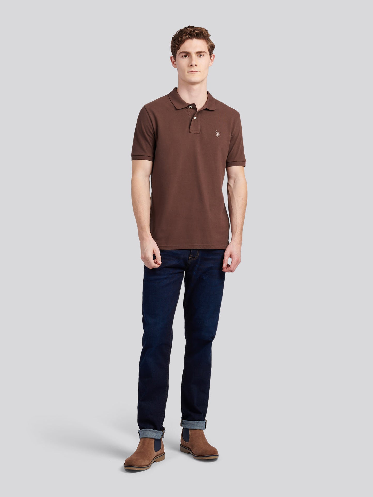 Mens Double Horsemen Polo Shirt in Chocolate Martini