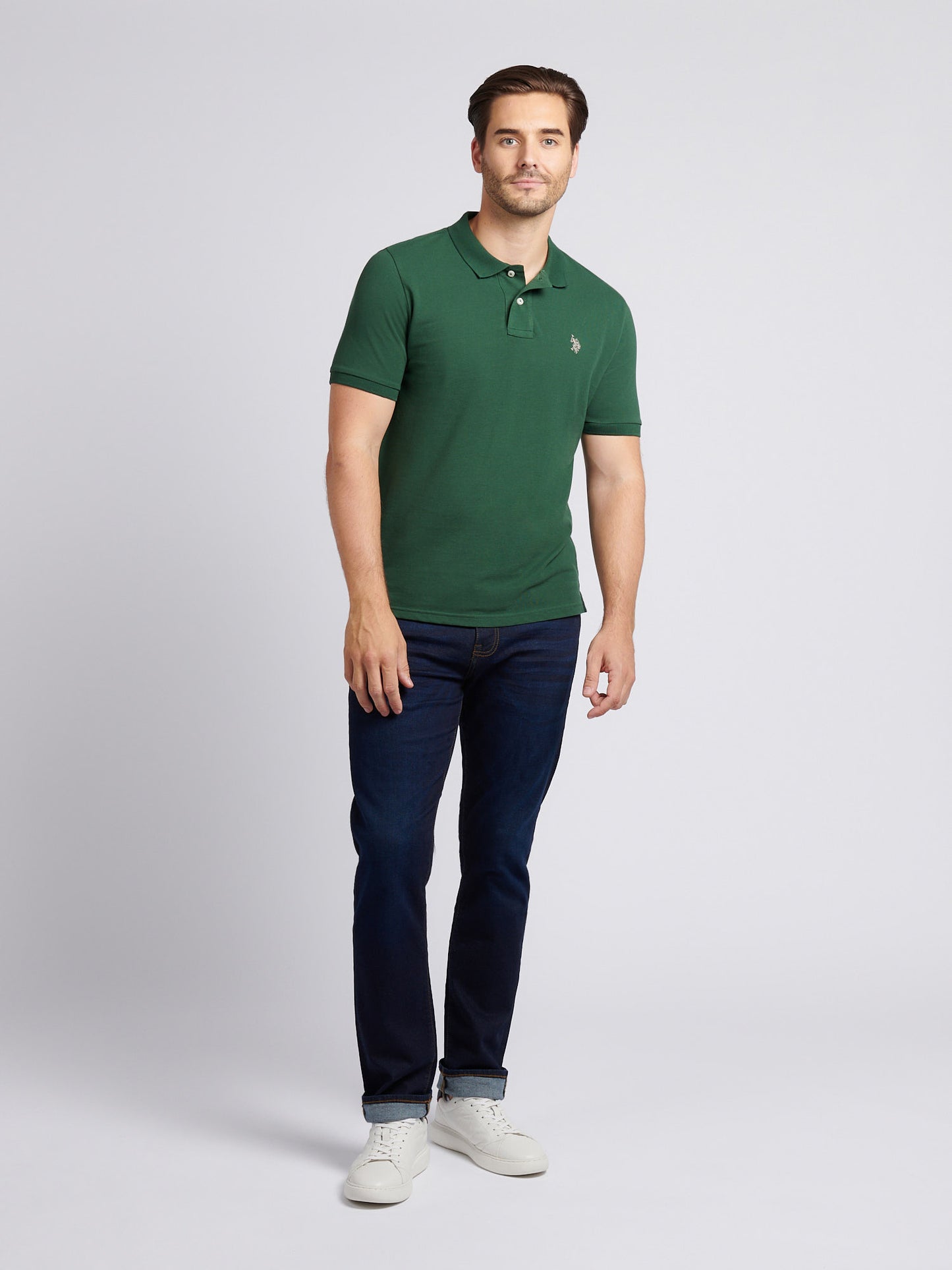 Mens Double Horsemen Polo Shirt in Pineneedle