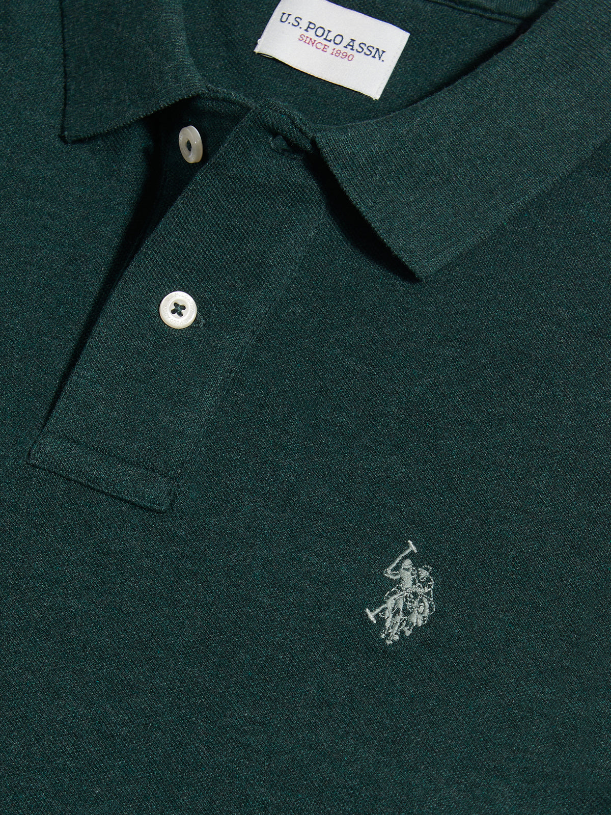Mens Double Horsemen Polo Shirt Green Gables Marl