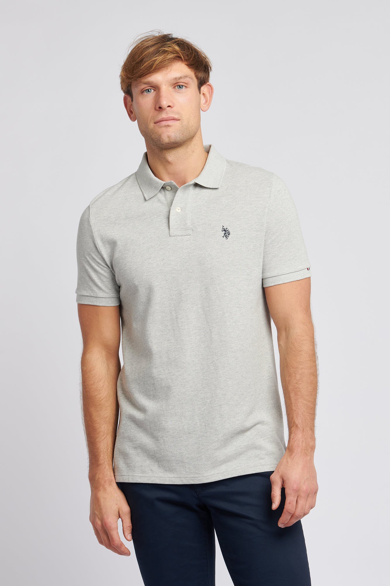 U.S. Polo Assn. Mens Pique Polo Shirt in Mid Grey Marl