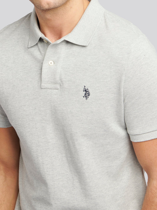 Mens Pique Polo Shirt in Mid Grey Marl