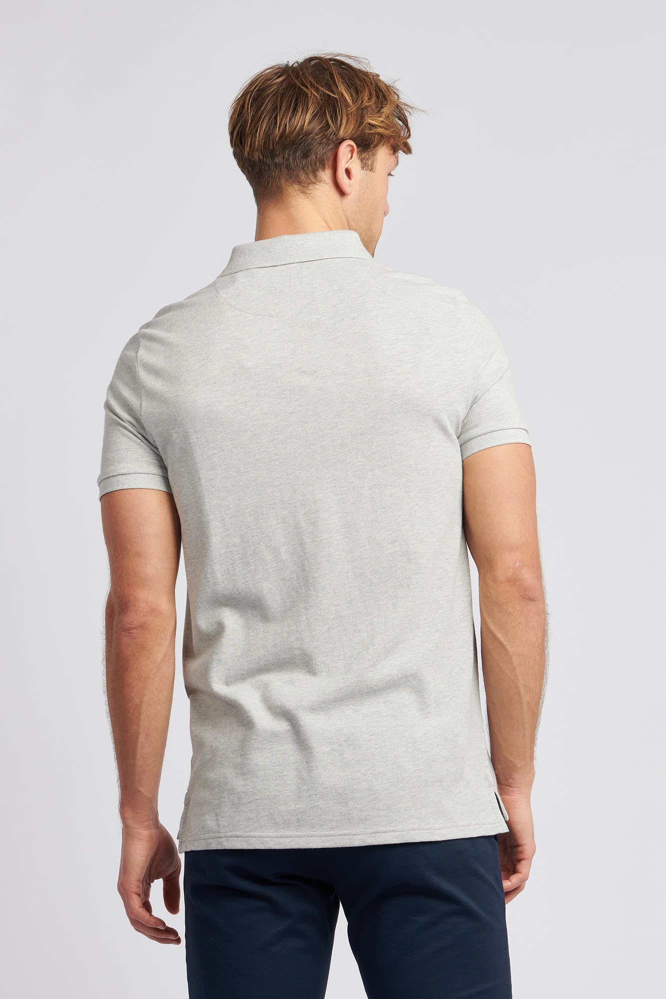 Mens Pique Polo Shirt in Mid Grey Marl