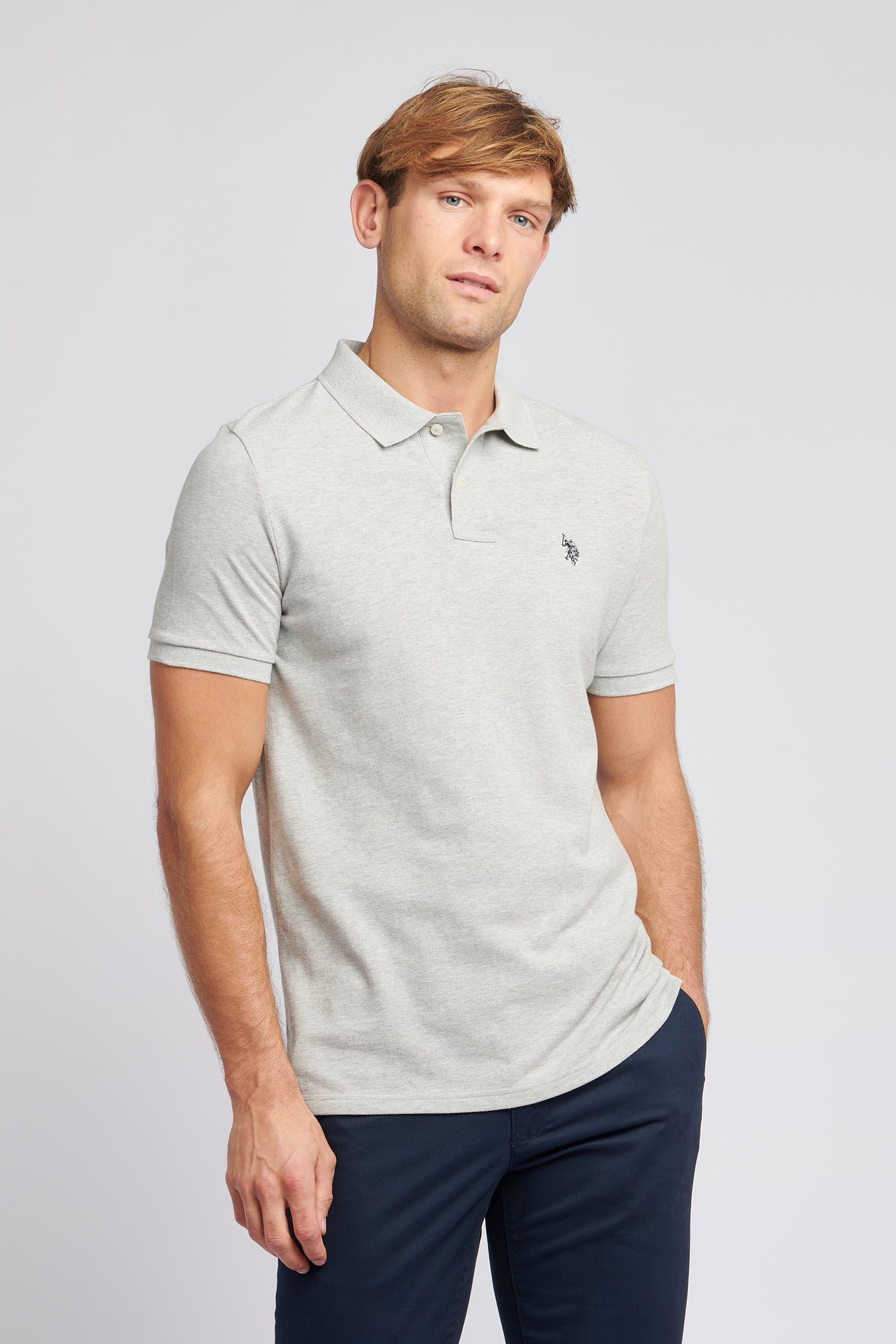 2 For £75 Offer - Mens Pique Polo Shirt in Mid Grey Marl