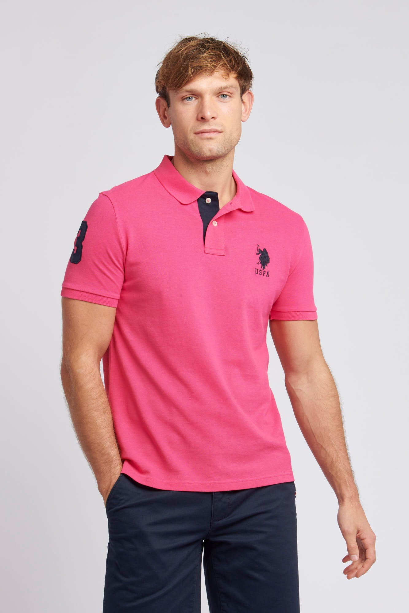 U.S. Polo Assn. Mens Player 3 Pique Polo Shirt in Raspberry Sorbet