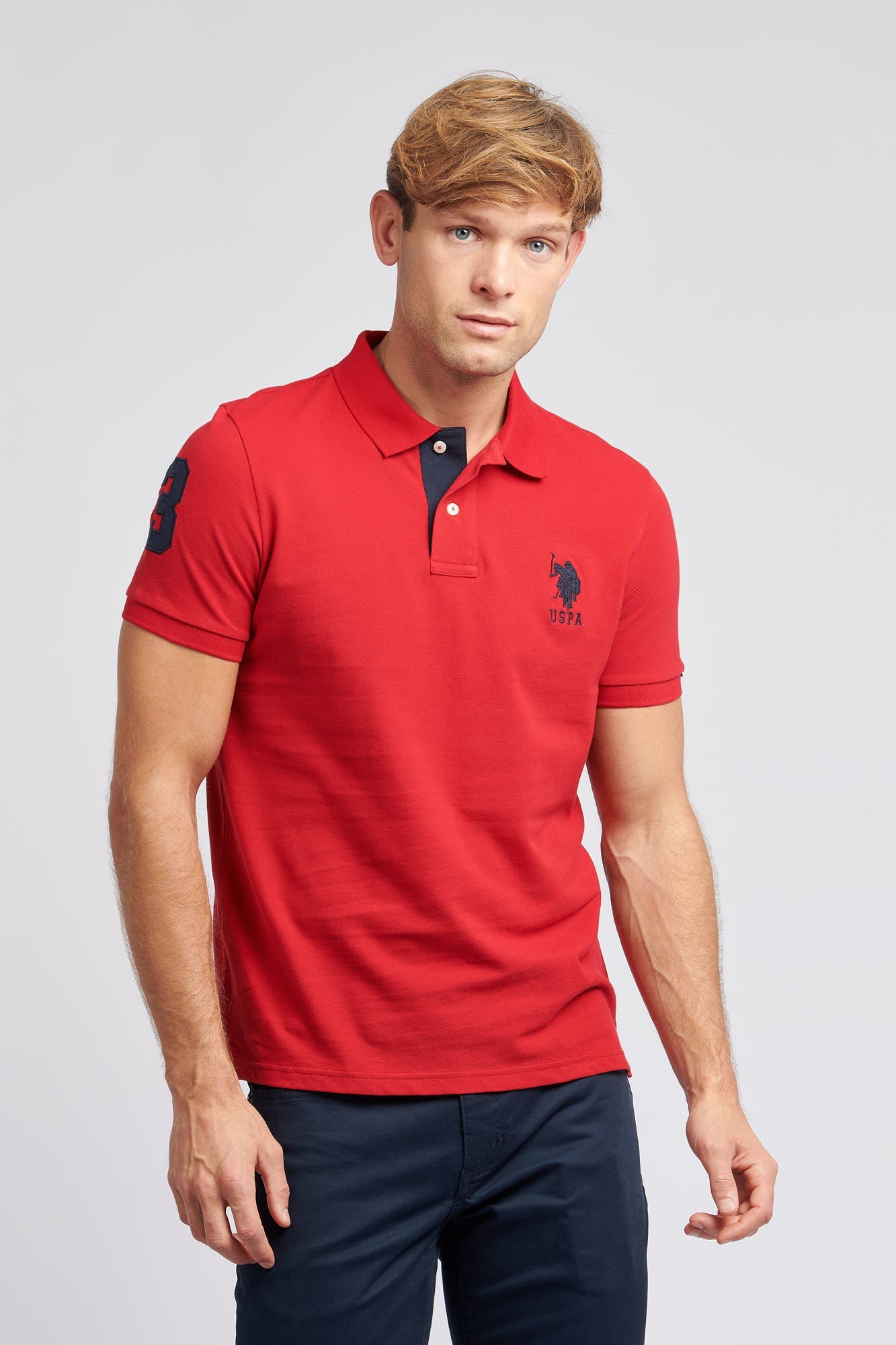 U.S. Polo Assn. Mens Player 3 Pique Polo Shirt in Haute Red