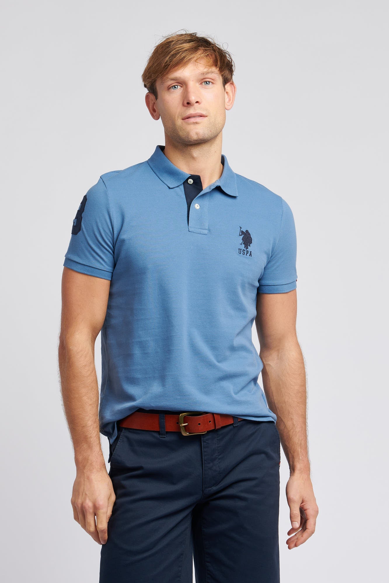 U.S. Polo Assn. Mens Player 3 Pique Polo Shirt in Blue Horizon