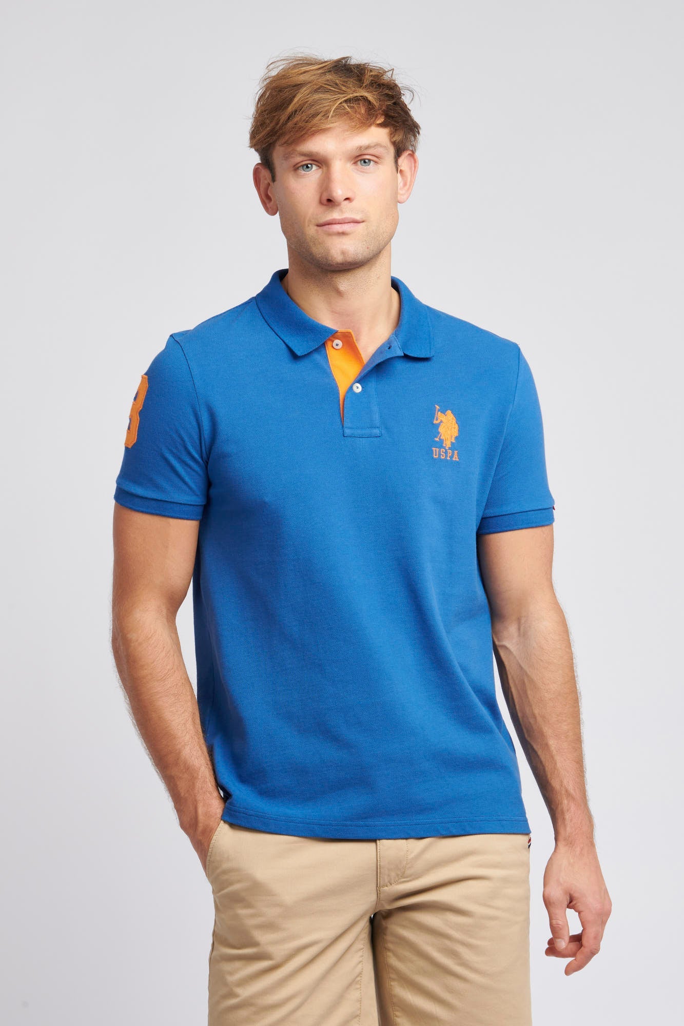 U.S. Polo Assn. Mens Player 3 Pique Polo Shirt in Deja Vu Blue