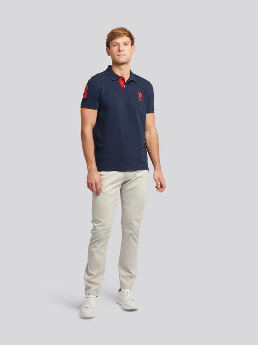 Mens Player 3 Polo Shirt in Dark Sapphire Navy / Haute Red DHM