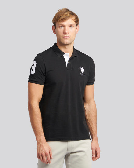Mens Player 3 Pique Polo Shirt in Black Bright White DHM