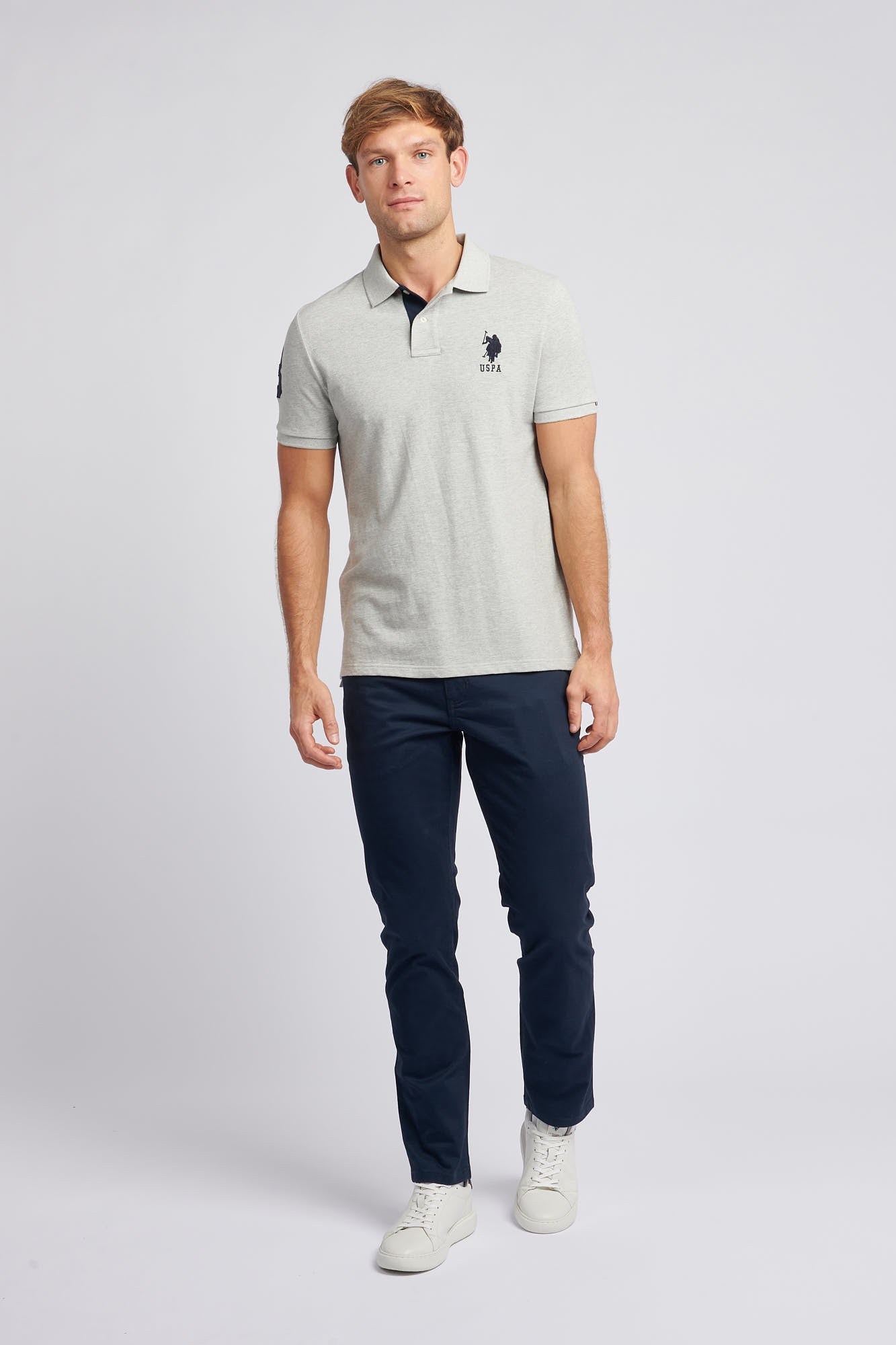 Mens Player 3 Pique Polo Shirt in Mid Grey Marl