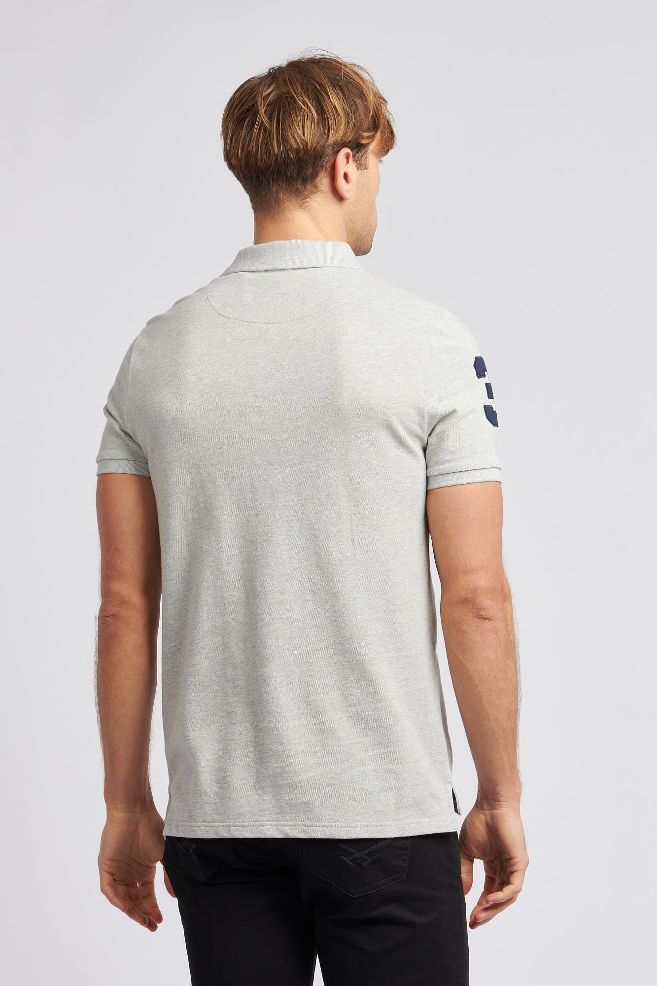 Mens Player 3 Pique Polo Shirt in Mid Grey Marl