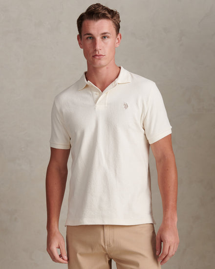 Mens Texture Terry Polo Shirt Whisper White