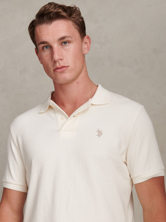 Mens Texture Terry Polo Shirt in Whisper White