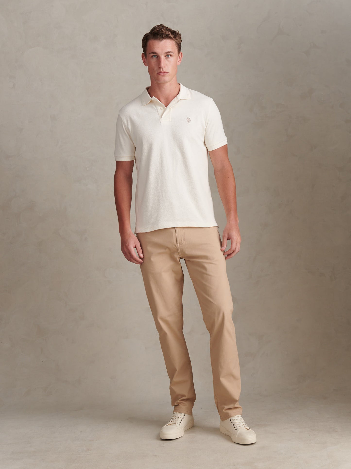 Mens Texture Terry Polo Shirt Whisper White