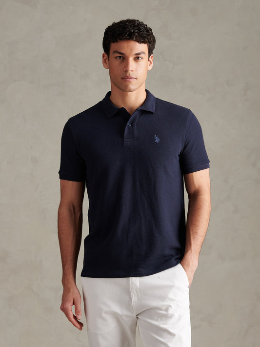 Mens Texture Terry Polo Shirt Dark Sapphire Navy / Moonlight Blue DHM