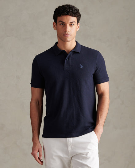 Mens Texture Terry Polo Shirt Dark Sapphire Navy / Moonlight Blue DHM