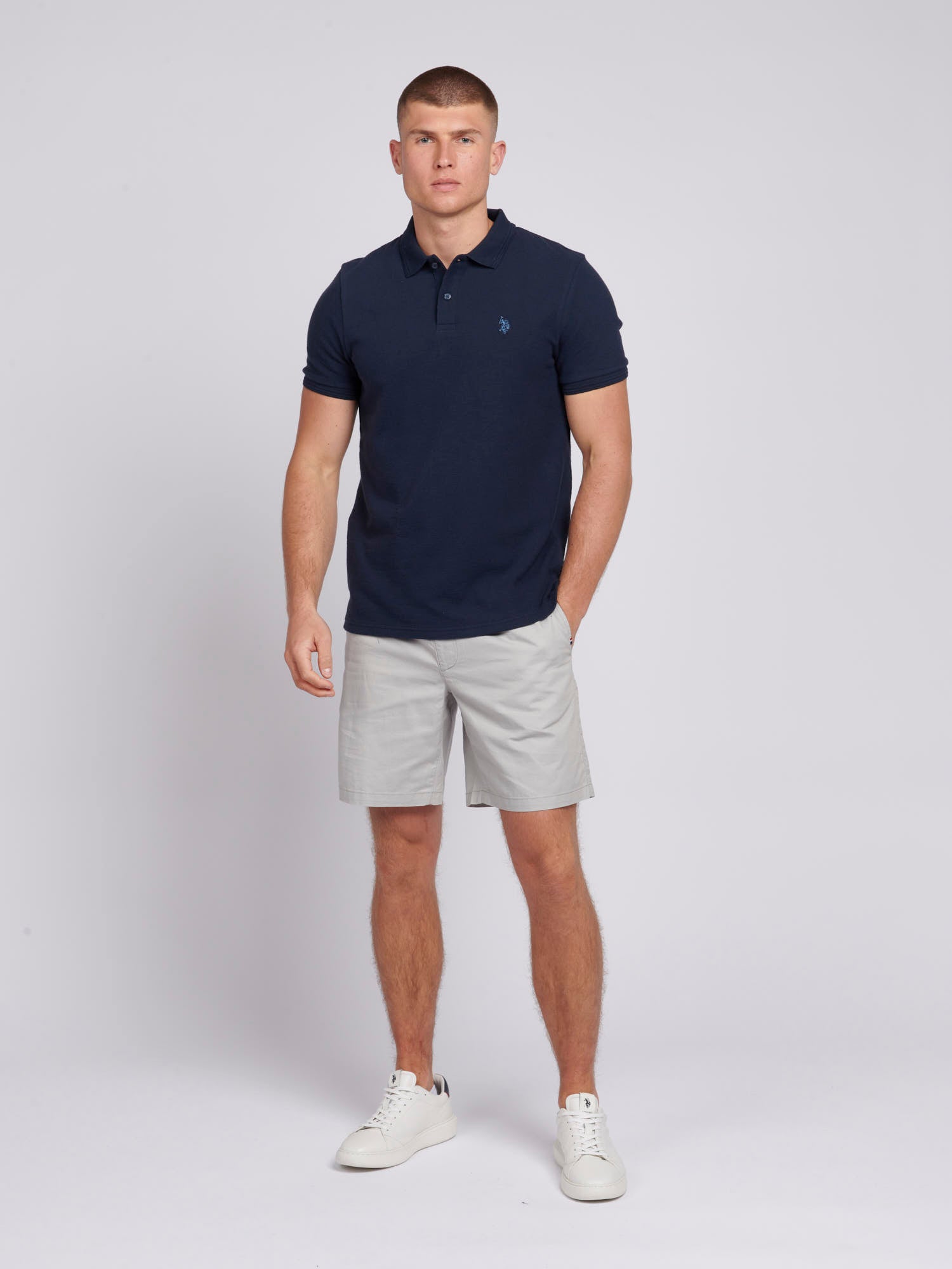 Mens Textured Terry Polo Shirt in Dark Sapphire Navy / Moonlight Blue DHM