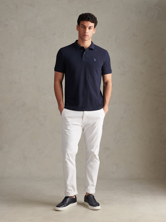 Mens Texture Terry Polo Shirt Dark Sapphire Navy / Moonlight Blue DHM