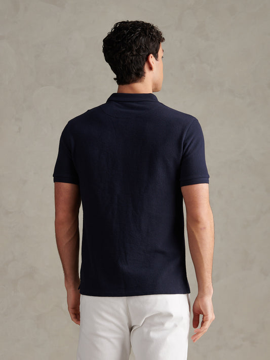 Mens Texture Terry Polo Shirt Dark Sapphire Navy / Moonlight Blue DHM
